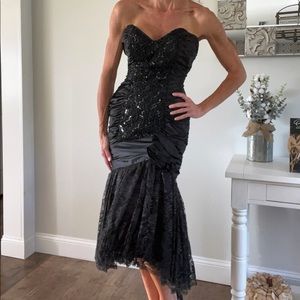 Zum Zum Vintage 80s Strapless Satin Lace Sequin Mermaid Hi-low Prom Dress